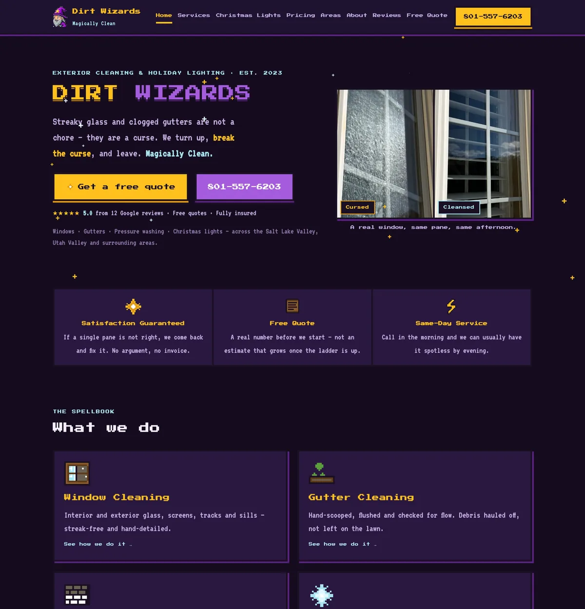 Long screenshot of the Dirt Wizards home page
